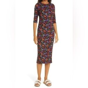 FARM RIO XS Ikat-Dyed Leopard Print Jersey Dress In Multi NWT